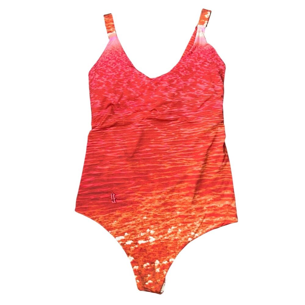 Entreaguas woven beachwear red & orange crochet one piece swimsuit size medium